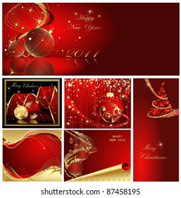 Merry Christmas and Happy New Year collection gold and red