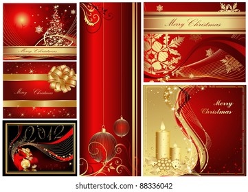 Merry Christmas and Happy New Year collection gold and red