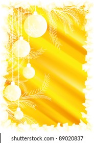 Merry Christmas and Happy new year Christmas ball light yellow greeting card.