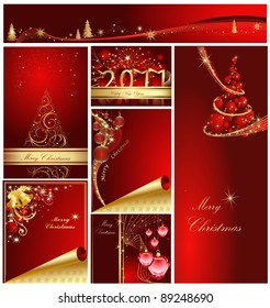 Merry Christmas and Happy New Year collection gold and red