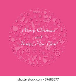 Merry Christmas And Happy New Year Card, Vector Illustration