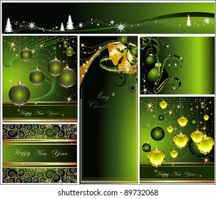 Merry Christmas and Happy New Year collection gold and green