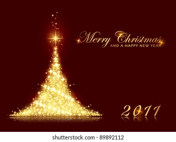 Merry Christmas and a Happy New Year card with shining Christmas tree made out of stars. Perfect for any Christmas, New Years theme with space for your message. EPS10