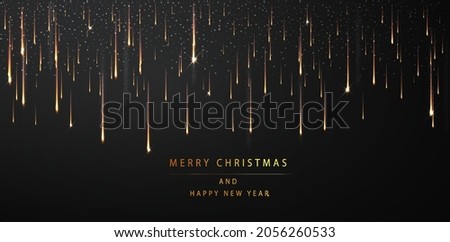 Merry Christmas and Happy new year background. Shimmering golden particles on a dark background. Abstract holiday background