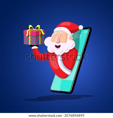 Merry Christmas and Happy New Year Online concept. Send happiness and blessings using the Internet with your mobile phone. Object cutout element for Holiday cards, invitations and website celebration