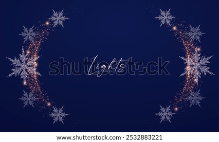 Merry Christmas and Happy New Year design with snowflakes and lights. Shining winter background