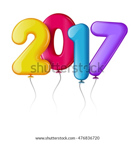 Merry Christmas and Happy New Year 2017 background, vector illustration. Bright and colorful greeting card, poster, banner, invitation design with numbers as balloons