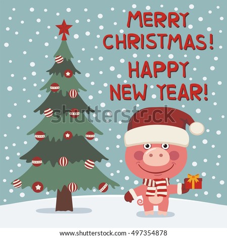 Merry Christmas Happy New Year Funny Stock Vector (Royalty Free