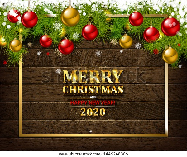Merry Christmas Happy New Year 2020 Stock Vector (Royalty Free) 1446248306