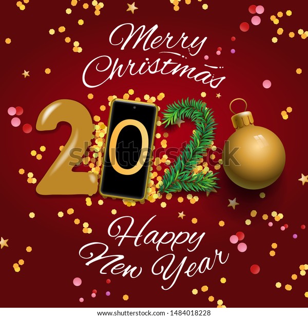 Merry Christmas Happy New Year 2020 Stock Vector Royalty 