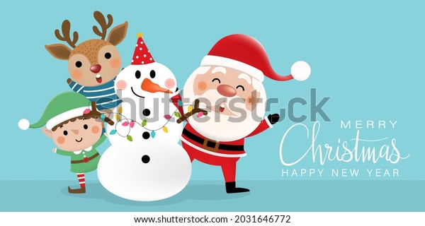 Merry Christmas And Happy New Year 2022 Santa Y Reindeer Merry Christmas Happy New Year 2022 Stock Vector (Royalty Free) 2031646772