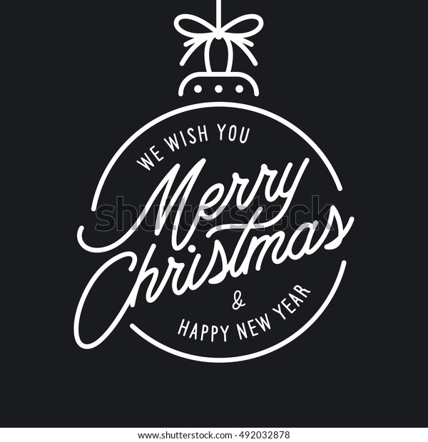 メリークリスマスとハッピーニューイヤーの文字テンプレート 白黒のグリーティングカードまたは招待状 冬の休日に関連するテキスト ベクタービンテージイラスト のベクター画像素材 ロイヤリティフリー