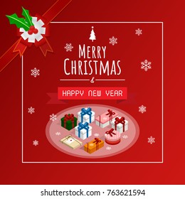 merry christmas and happy new year,gift box and christmas bow vector