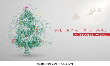 Merry Christmas and Happy New Year.Green stars with christmas tree.Merry Christmas card. Vector Illustration.Santa Claus