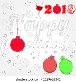 Merry Christmas and Happy New Year.Holiday scene with Christmas balls and decoration.Happy Holiday.