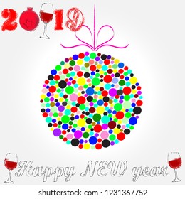 Merry Christmas and Happy New Year.Holiday scene with Christmas ball and decoration.Happy Holidays.