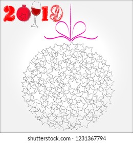 Merry Christmas and Happy New Year.Holiday scene with Christmas ball and decoration.Happy Holidays.