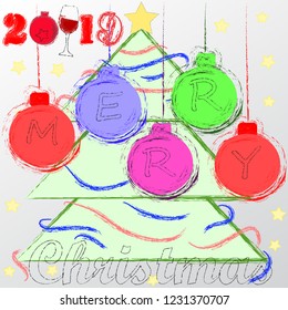 Merry Christmas and Happy New Year.Holiday scene with Christmas balls and decoration.Happy Holidays.