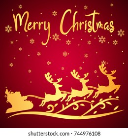 Merry Christmas and Happy New Year.Illustration of  Santa Claus , red and gold style.