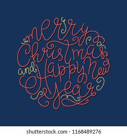 Merry Christmas and happy New Yearlettering isolated on white background. Vector handdrawn design element for greeting cards.