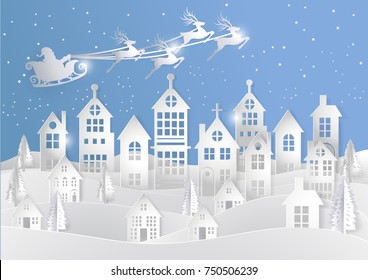 Merry Christmas and Happy New Year,Paper art of Merry Christmas at night background.-vector illustration