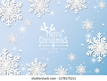 Merry Christmas and Happy New Years. Winter snowflakes background. Vector illustration