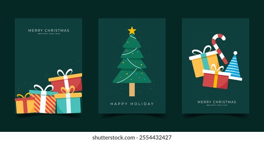  Merry christmas and happy new years greeting card or poster design decorative. christmas cover template design background