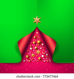 Merry Christmas and Happy New Years with christmas tree from gift wrap paper and Christmas symbol seamless pattern background.Vector illustration EPS10