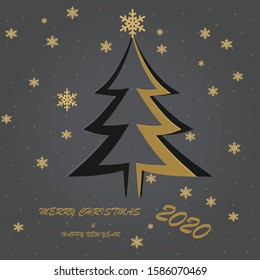 Merry christmas and happy new yer card collection. 2020 vector illustration. Gold and back tree. gold shining. modern design