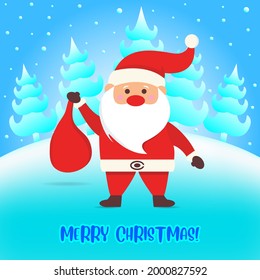 Merry Christmas! Happy Santa Claus in Christmas Snow Background. Vector illustration.