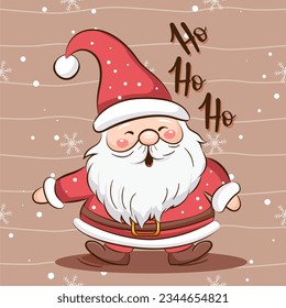 Merry Christmas, happy Santa Claus with text ho ho ho. Vector illustartion. 