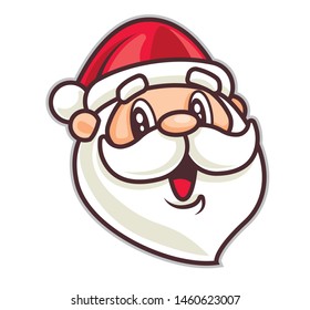 Merry Christmas. Happy smiling cartoon Santa Claus head character - vector
