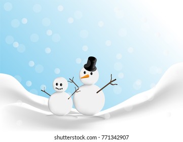 Merry Christmas, Happy Christmas, snowman On a snow mountain In the morning the snow falls.