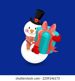 Merry Christmas with happy snowman in winter Vector illustration