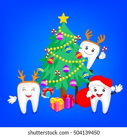 Merry christmas with happy tooth. Great for health dental care concept. Illustration.