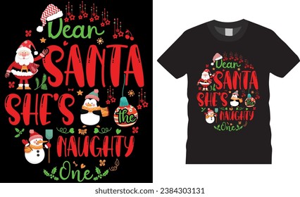 Merry Christmas happy T-shirt Design Vector template illustration. Christmas Quotes New Year Santa Claus Hat Snowmen Ornaments Snowflakes star poster, Banner, cards, mugs, ready for print, pod.