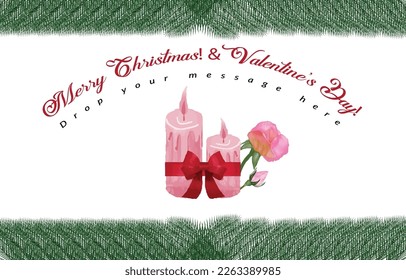 Merry Christmas and Happy Valentine's day card design template with watercolor wild flower and roses bird deer vector illustration