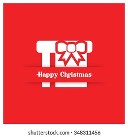 Merry Christmas and Happy Winter background celebration typography with presents and giftbox. Vector illustration. White icon on Red background