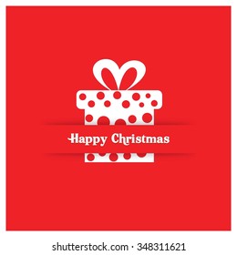 Merry Christmas and Happy Winter background celebration typography with presents and giftbox. Vector illustration. White icon on Red background