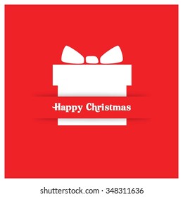 Merry Christmas and Happy Winter background celebration typography with presents and giftbox. Vector illustration. White icon on Red background