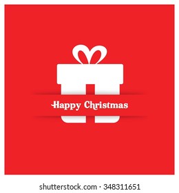 Merry Christmas and Happy Winter background celebration typography with presents and giftbox. Vector illustration. White icon on Red background