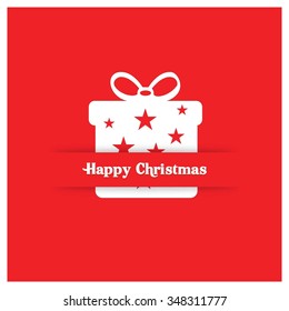 Merry Christmas and Happy Winter background celebration typography with presents and giftbox. Vector illustration. White icon on Red background