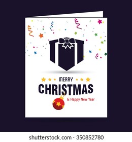 Merry Christmas and Happy Winter background celebration typography with presents and gift box. Vector illustration. Holiday Chrisatmas confetti background