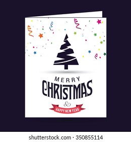 Merry Christmas and Happy Winter background celebration typography with presents and gift box. Vector illustration. Holiday Chrisatmas confetti background