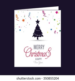 Merry Christmas and Happy Winter background celebration typography with presents and gift box. Vector illustration. Holiday Chrisatmas confetti background