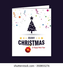 Merry Christmas and Happy Winter background celebration typography with presents and gift box. Vector illustration. Holiday Chrisatmas confetti background