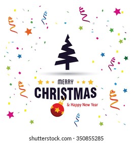 Merry Christmas and Happy Winter background celebration typography with presents and gift box. Vector illustration. Holiday Chrisatmas confetti background