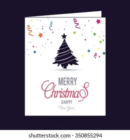 Merry Christmas and Happy Winter background celebration typography with presents and gift box. Vector illustration. Holiday Chrisatmas confetti background