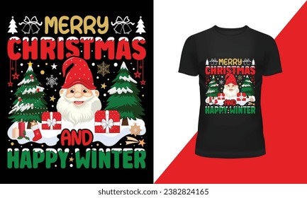 Feliz navidad y feliz navidad de invierno diseño de camisetas vectorial