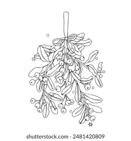 Merry Christmas. Heart of mistletoe, wreath. Christmas wreath decorative gift greeting cards